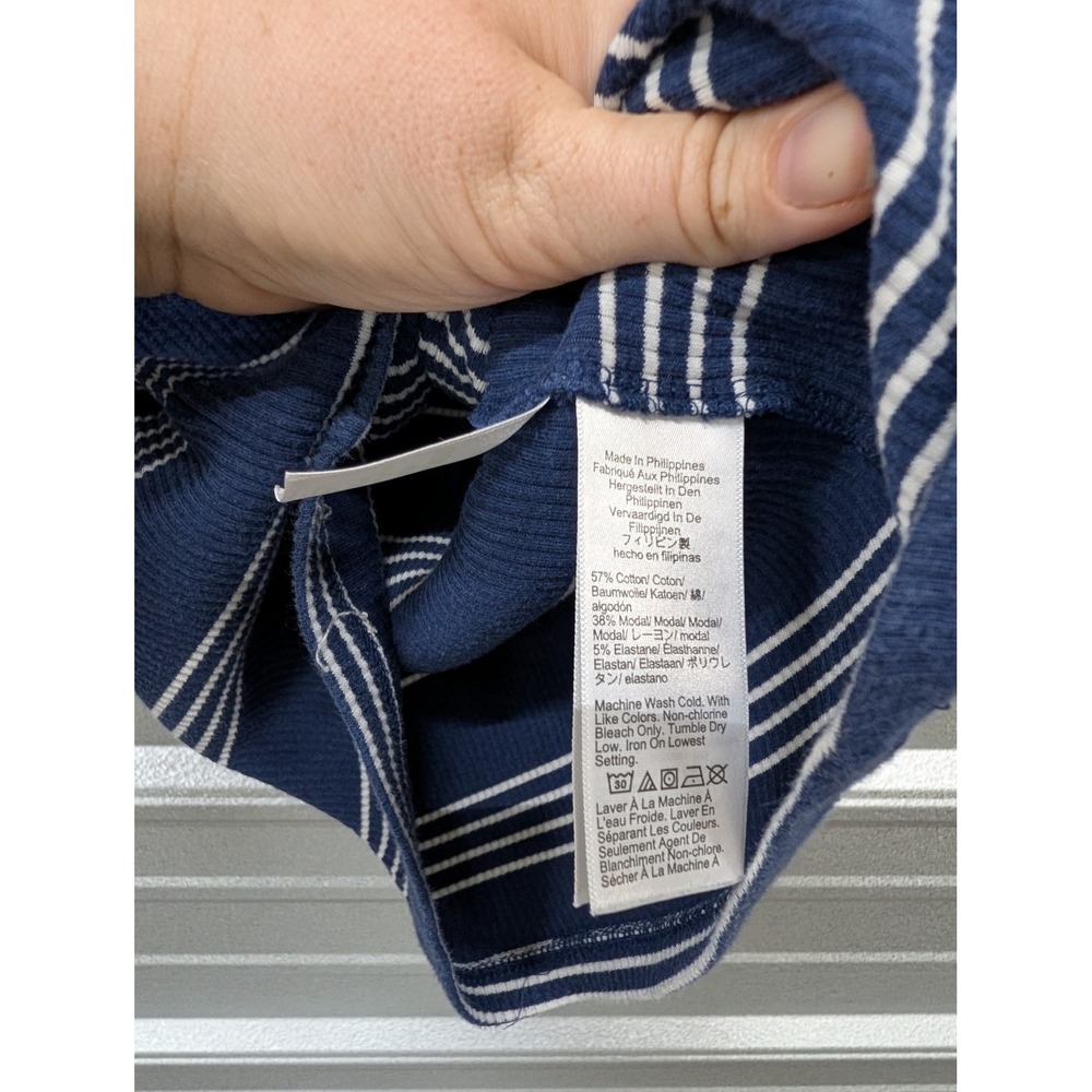 J. Crew Women's Vintage Rib Ruffle Sleeve Shirt Stripe Navy White- XS - Picture 7 of 7